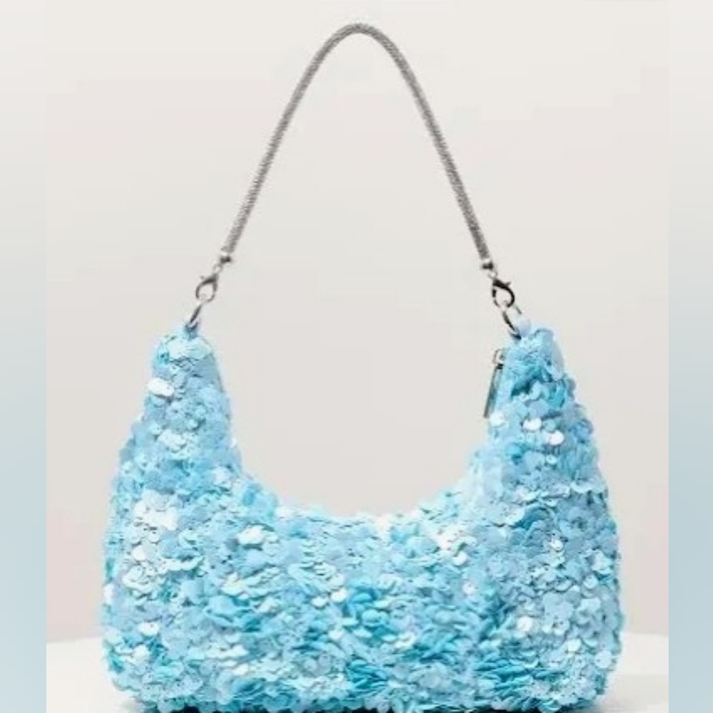 Elegant Blue Sequin Shoulder Bag